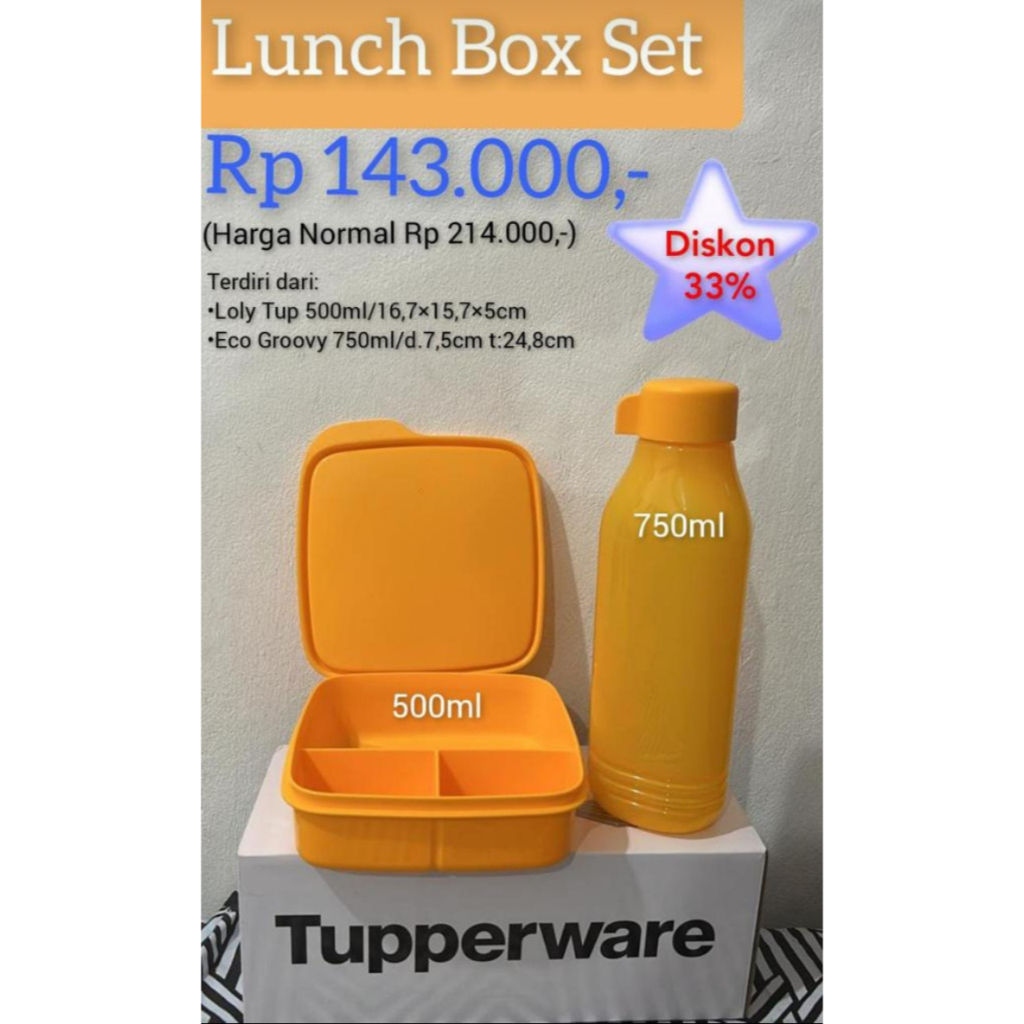 TUPPERWARE LUNCH BOX SET KUNING (LOLY TUP DAN ECO BOTTLE) - PROMO