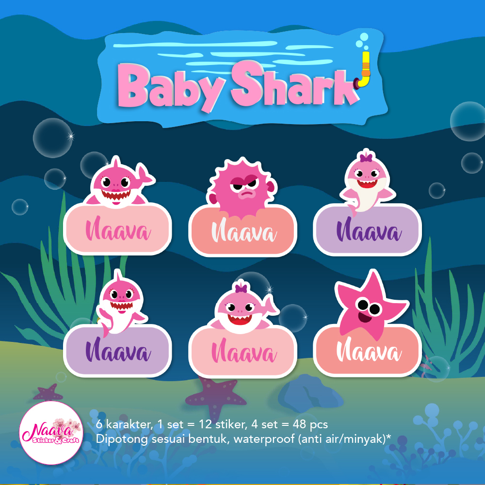 

STIKER LABEL BUKU KOTAK CUSTOM NAMA ANAK - BABY SHARK PINK