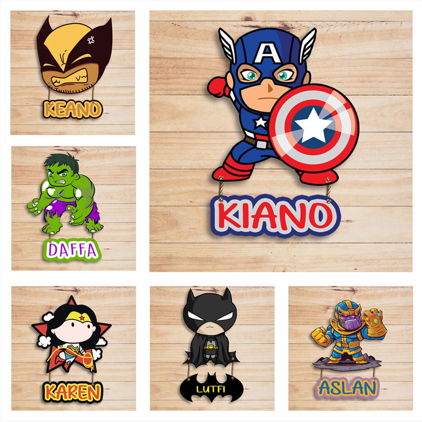 Hiasan Dinding Gantungan Nama  pintu Dekorasi Kamar Sign Name Superhero Papan Nama Gantung Anak Deko