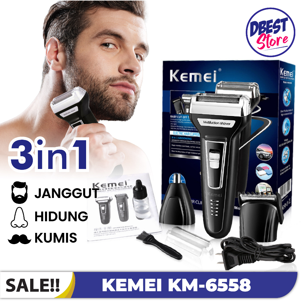 Kemei KM-6558 Alat Cukur Janggut Kumis Multifungsi 3 in 1