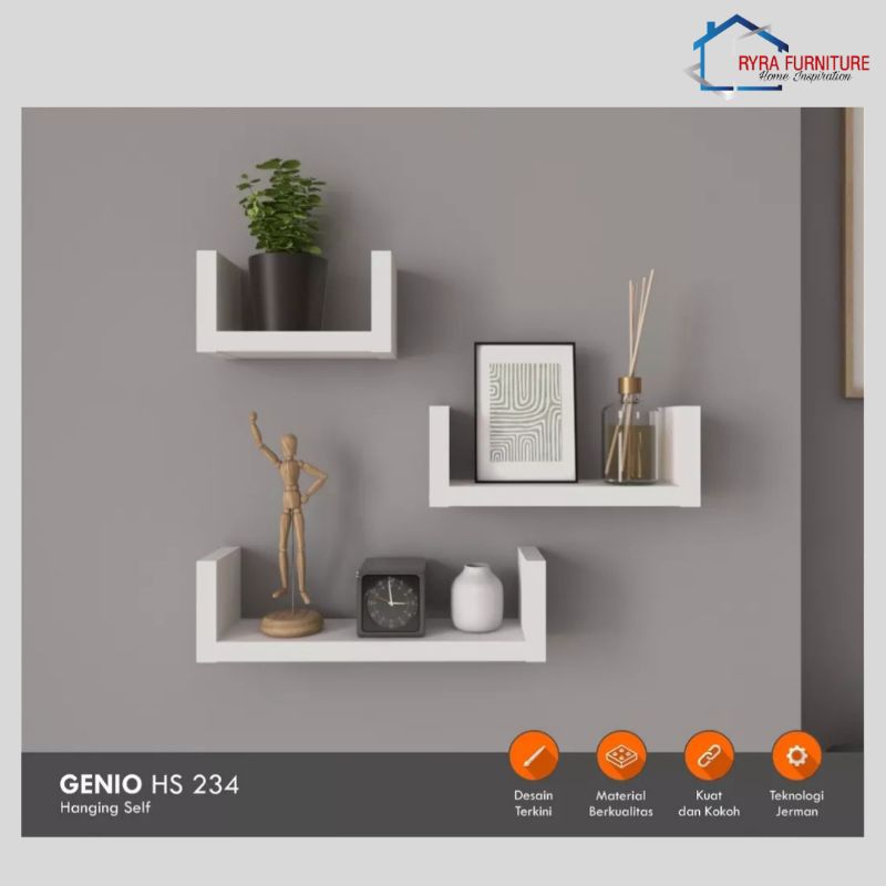 RAK DINDING MINIMALIS/RAK GANTUNG PUTIH/AMBALAN - GENIO HS 234 - ACTIV CUBIC