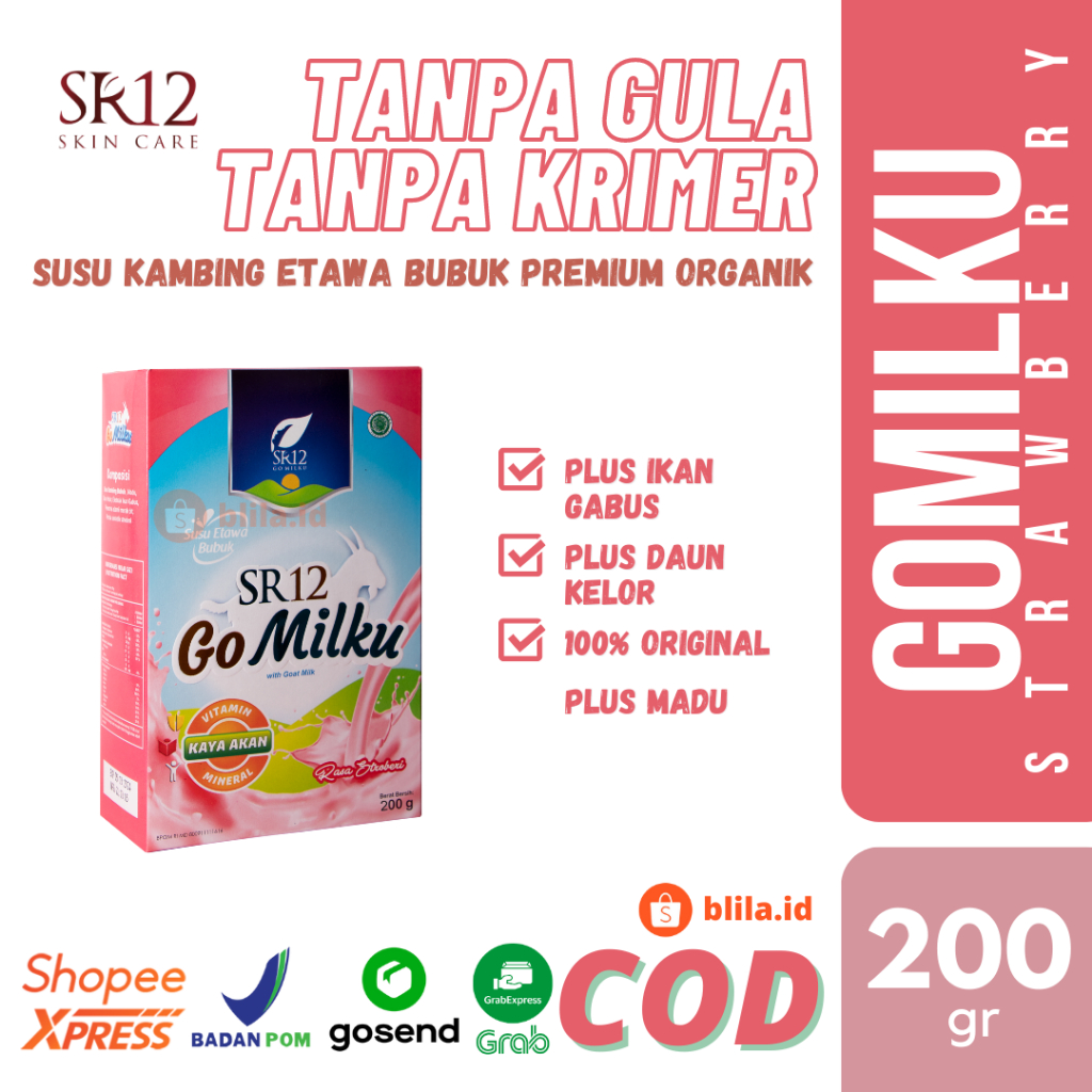 

Gomilku Strawberry 200gr SR12 Go Milku Stroberi Susu Kambing Etawa Bubuk Melancarkan Produksi Asi