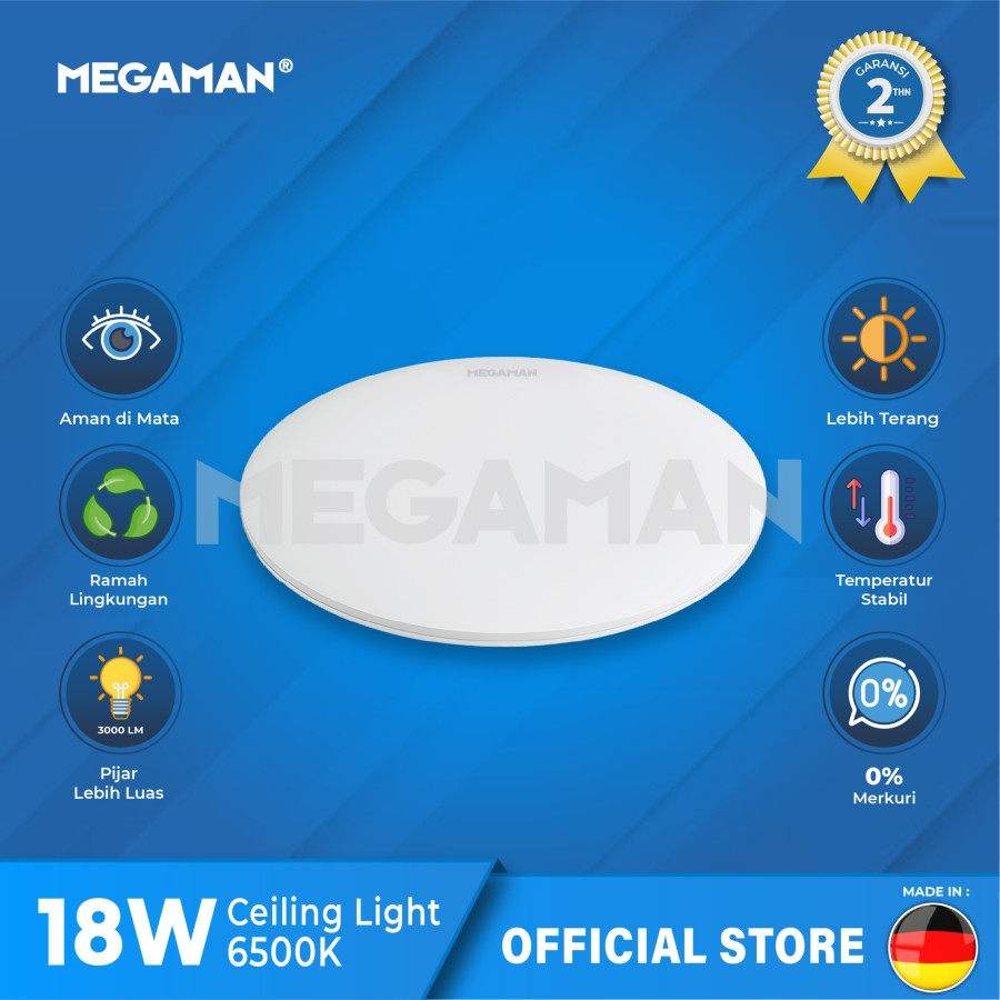 Lampu Ceiling LED MEGAMAN MXL1045 18W 6500K (Cahaya Putih/Daylight) Bulat Garansi 1 Tahun Superslim