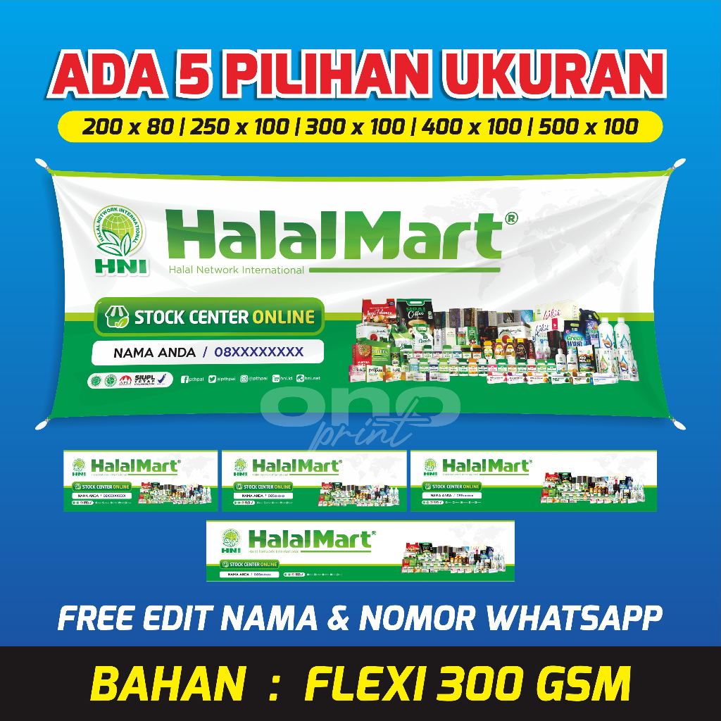 SPANDUK BANNER HALALMART HNI (HALAL NETWORK INTERNATIONAL) TEBAL 300 GSM / BANNER STOKIS HPAI / BANN