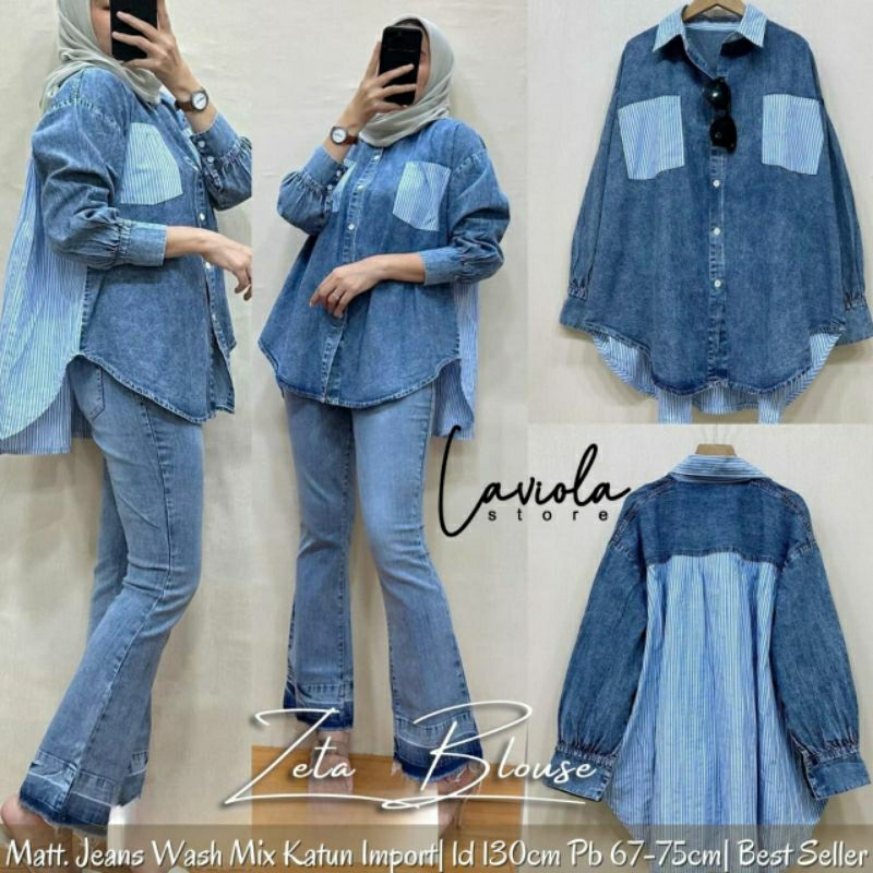 zetta blouse/blouse super jumbo/blouse jeans/atasan wanita jumbo/outfit jumbo bisa COD