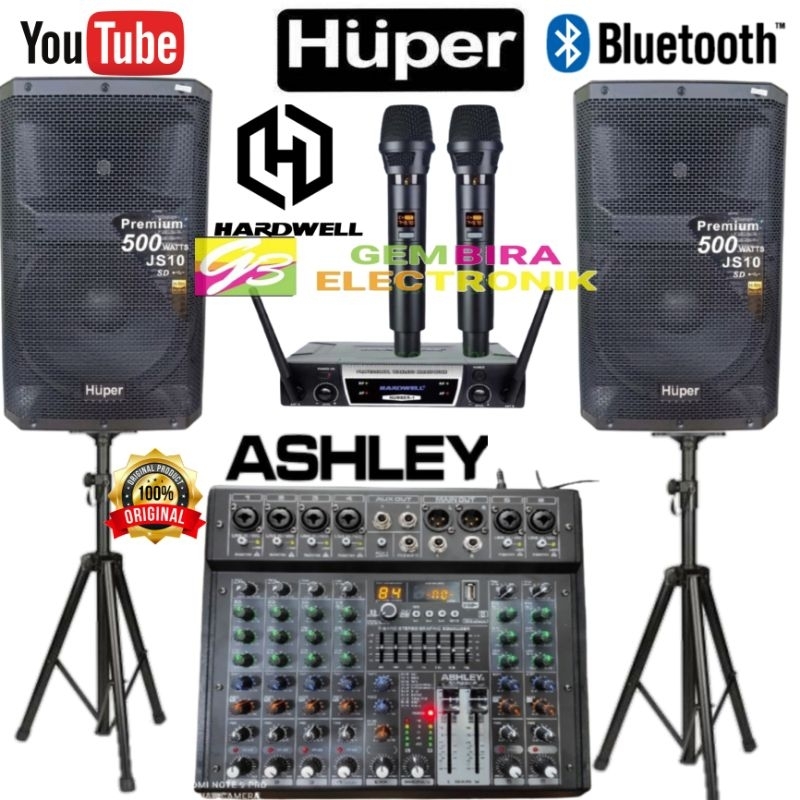 Paket Speaker Aktif Hupper 15 inch 1000 watt outdoor indoor mixer ashley 6 channel usb Bluetooth ori
