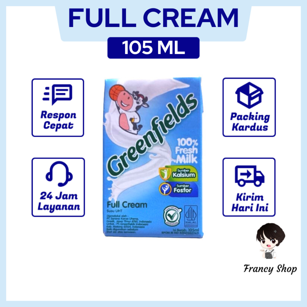 

Susu Cair UHT Greenfields Full Cream Milk 105 ml