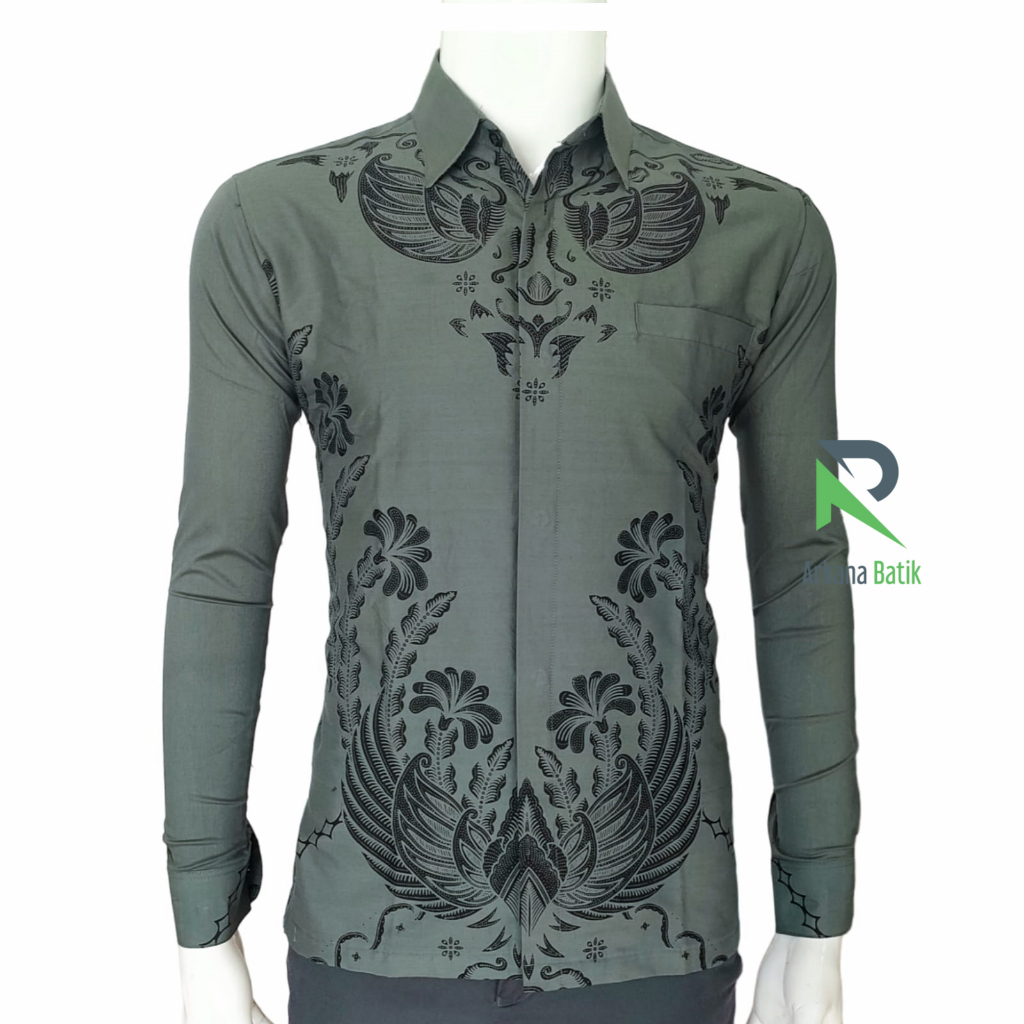 Arkana Batik Slimfit Motif Babad Sage Green Special  Kemeja  Slim Fit