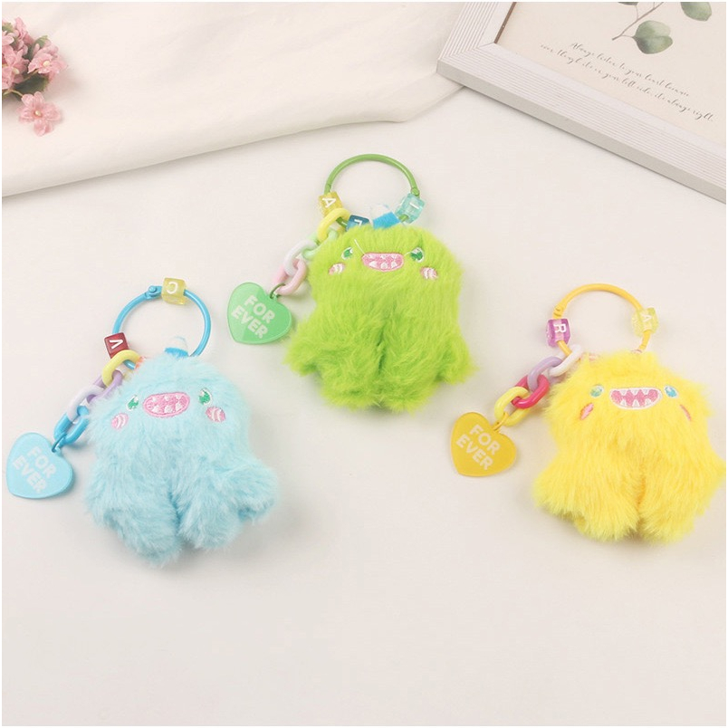 Mores Bag Charm Aksesoris Gantungan Kunci Tas Bentuk Boneka Monster Bulu Plush Doll Pendant Keychain Pastel Import Lucu