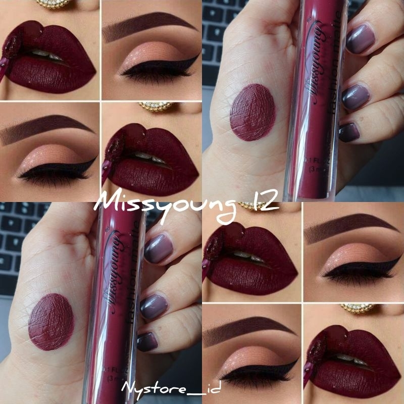 RK 10 Missyoung Waterproof Lipstik Tahan Air Velvet Pigmen Hitam Coklat Matte Cair Lip Gloss Makeup