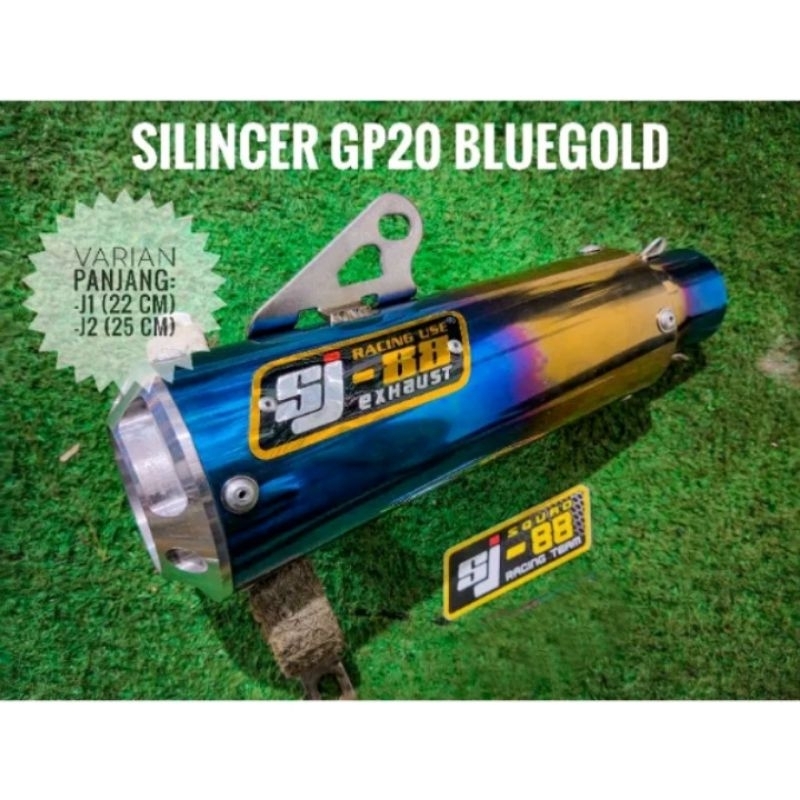Slincer Knalpot SJ88 Racing GP20 J1 J2 BlueGold Blue Violet Biru 22 cm 25 cm Original