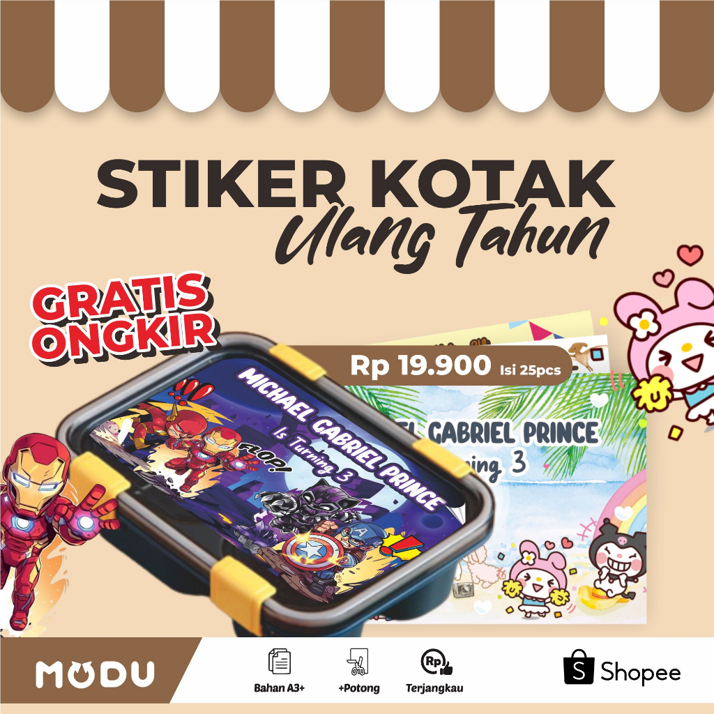 

Label Stiker ulang tahun anak untuk kotak bento/box/thinwal karakter kartun glossy