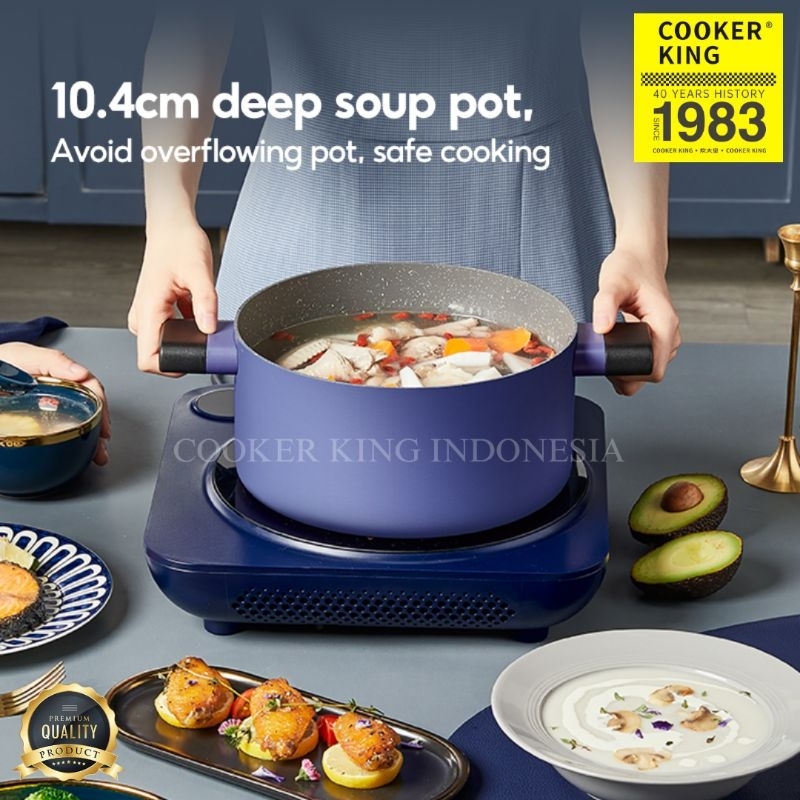Cooker King Casserole Panci Deep Soup Pot 22cm + Lid Non Stick Serenity Blue Series