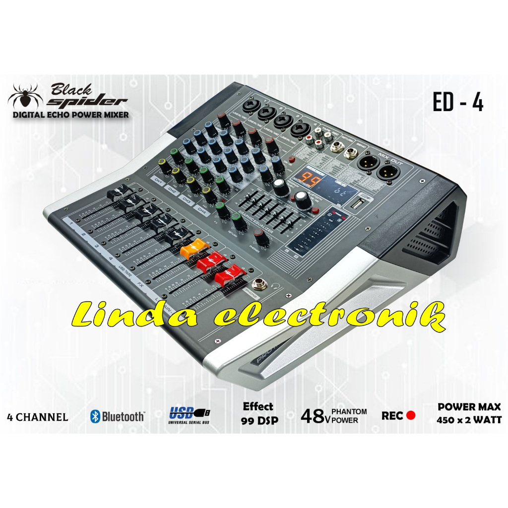 Power mixer Blackspider ED 04 4chanel 500 x2 black spider ED04