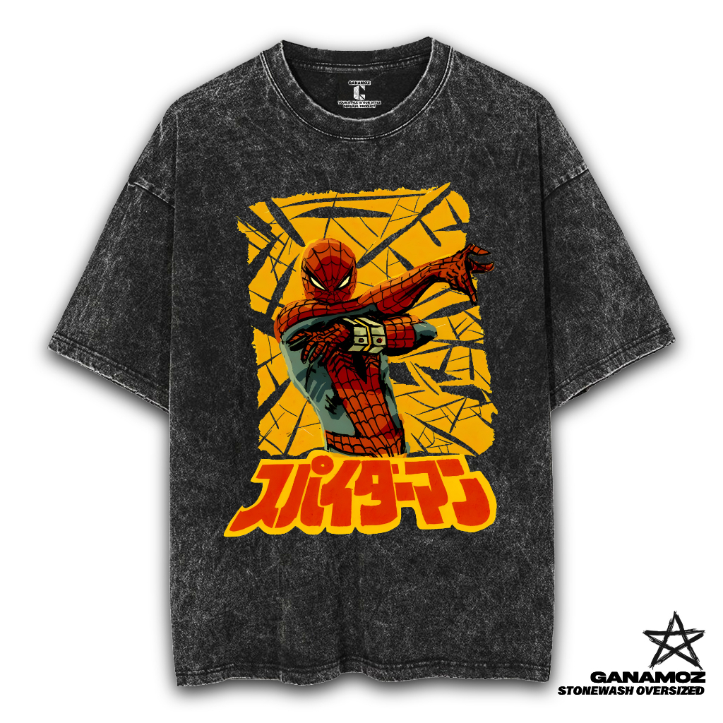 GANAMOZ Kaos Kartun Spiderman JAPAN Stone Wash Oversize T-shirt | Kaos Oversize Wanita | Kaos Oversi