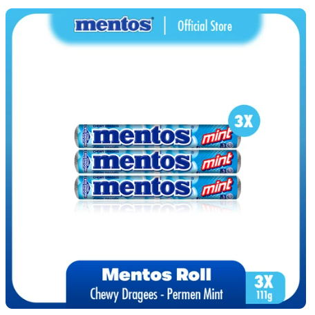 

Mentos Chewy Dragees Mint 111g - Permen Mint (3 Rolls)