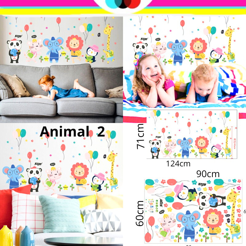 WALL STICKER WALLSTCIKER WALLSTIKER STIKER SETIKER DINDING MOTIF GAMBAR ANIMAL 2 3 LUCU DEKORASI KAM