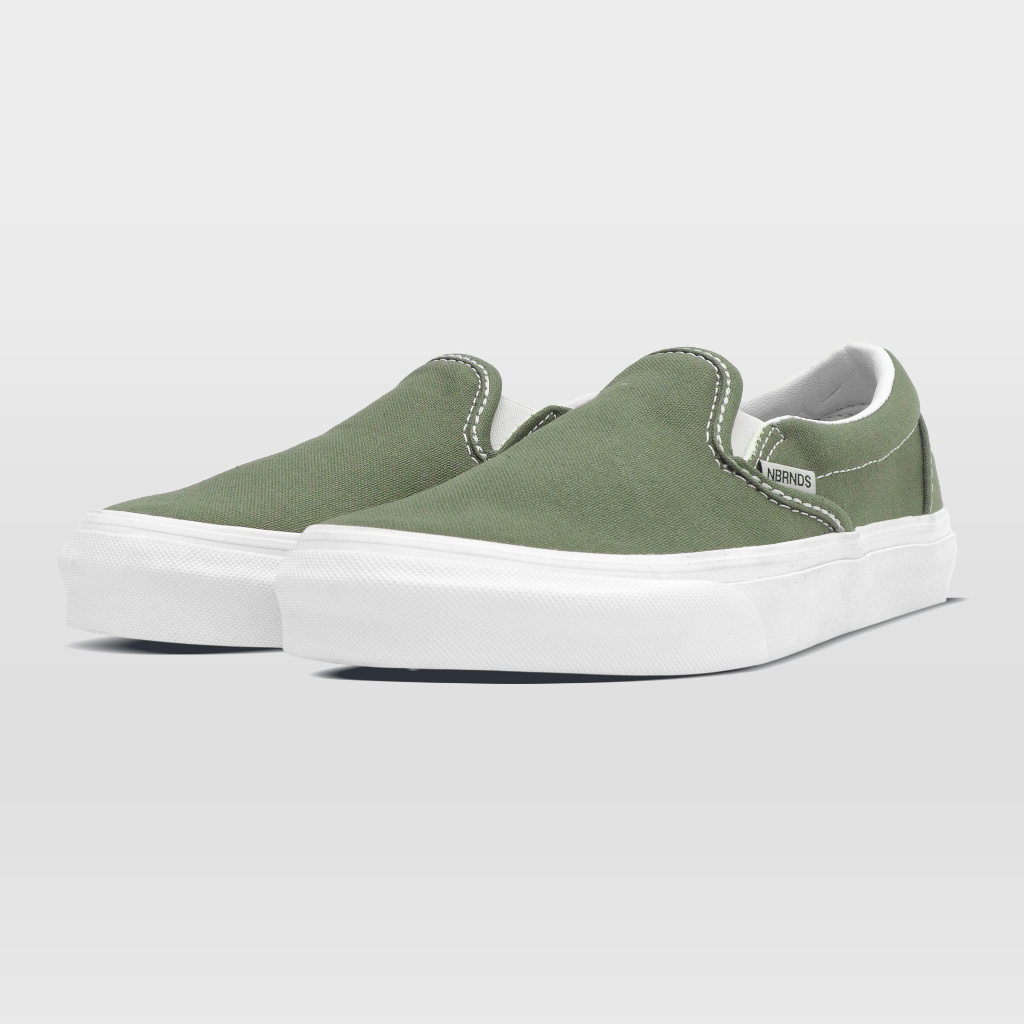 GARANSI NOBRANDS FOOTWEAR SEPATU SLIP ON POLOS SELOP OLIVE GREEN LOCAL PRIDE SHOES SNEAKERS PRIA