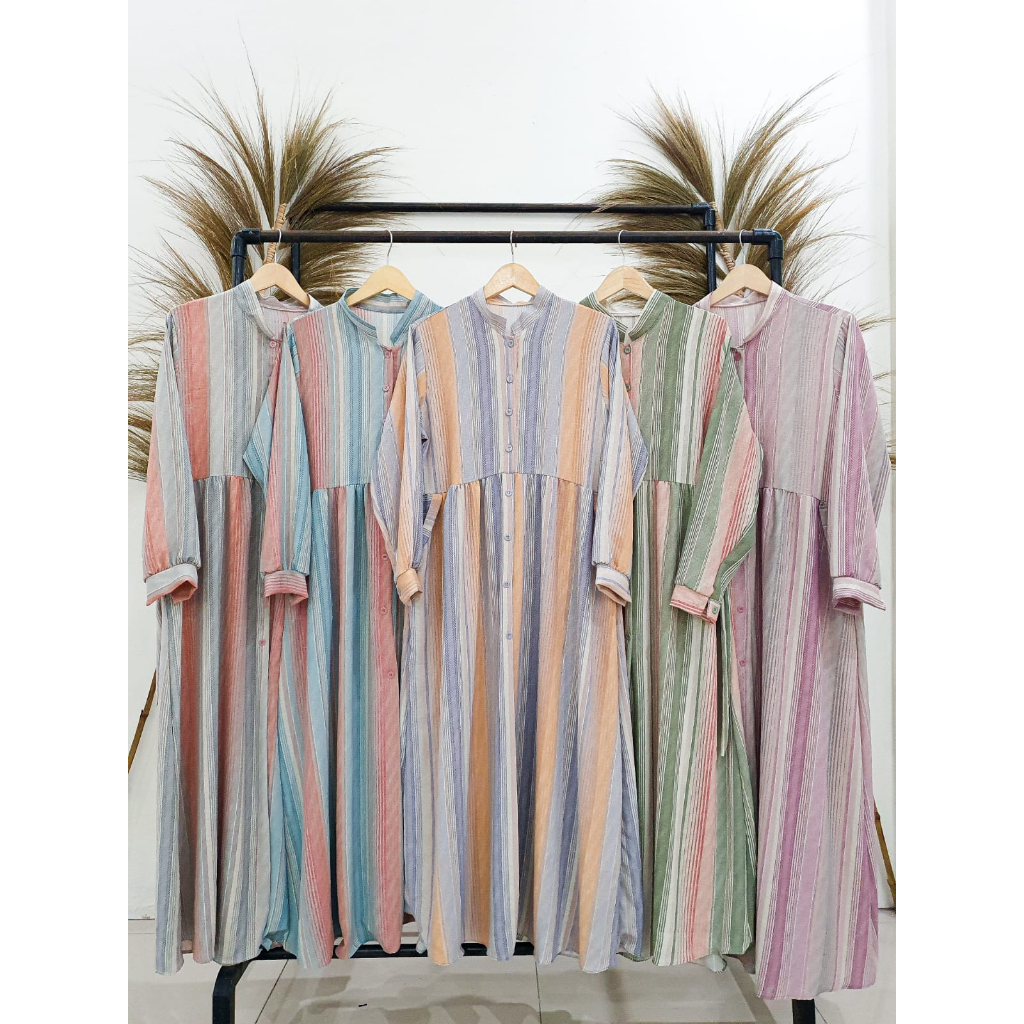 GAMIS MOTIF SALUR MODEL FULL KANCING (CRINKLE)