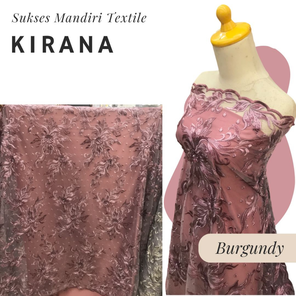 [KIRANA] Brokat lace 3D embroidery mutiara Pink | Harga ½ meter = 50 cm (Bahan Dress Bridesmaid, Kon