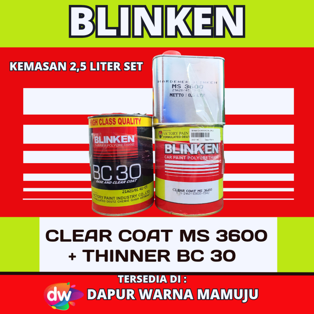 [Sulsel-Sulbar] Blinken Clear Coat MS 3600 + Thinner BC 30 (Clear Blinken 3600) 2,5 Liter Set