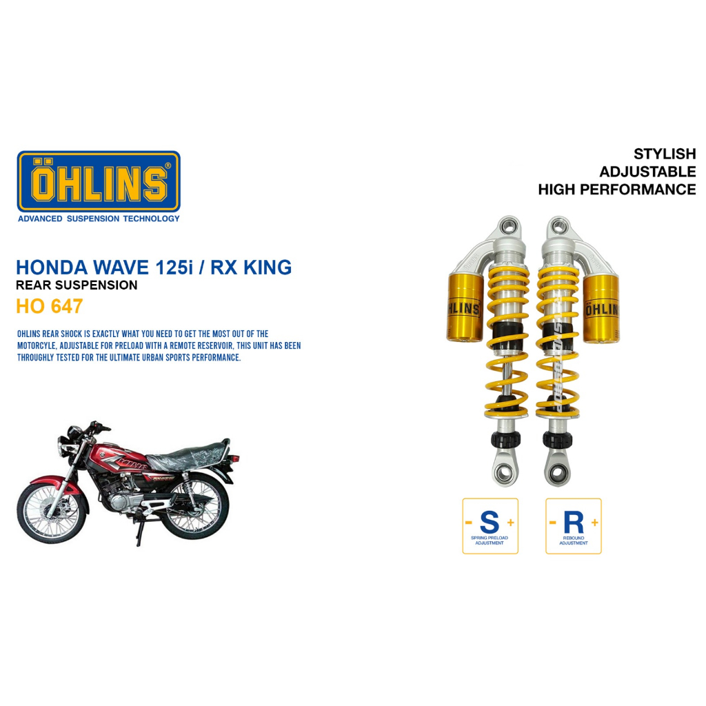 SHOCK OHLINS HO-647 HONDA WAVE 125i/ YAMAHA RX-KING/KAWASAKI W75