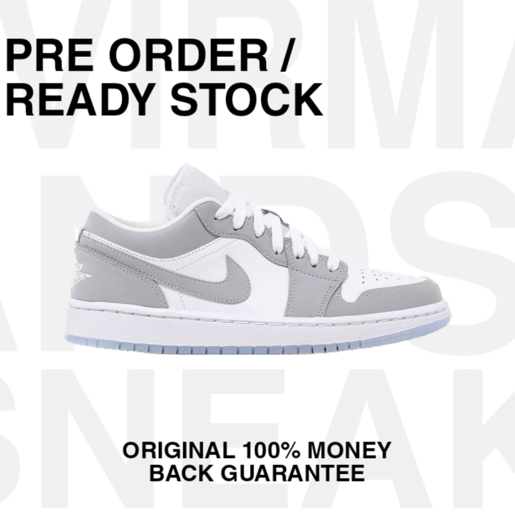 Nike Air Jordan 1 Low Wolf Grey Womens Original 100% Sneakers Wanita resmi