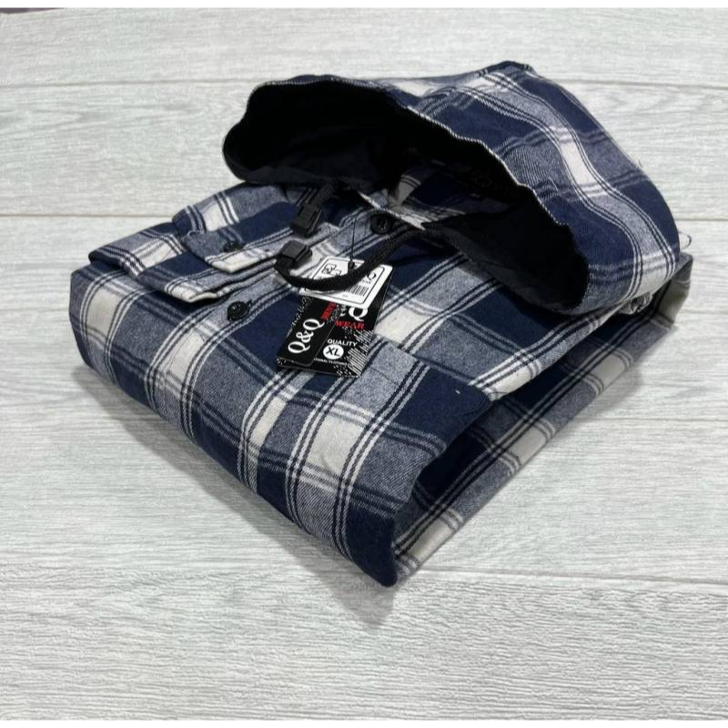 KAMEJA FLANEL HOODIE PRIA LENGAN PANJANG / FLANEL BERTUDUNG MOTIF KOTAK