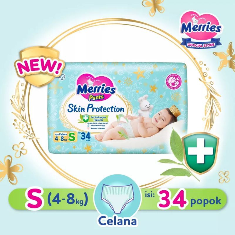 MERRIES Skin Protection Popok Bayi Tipe Celana S 34, M 30, L 26, XL 22