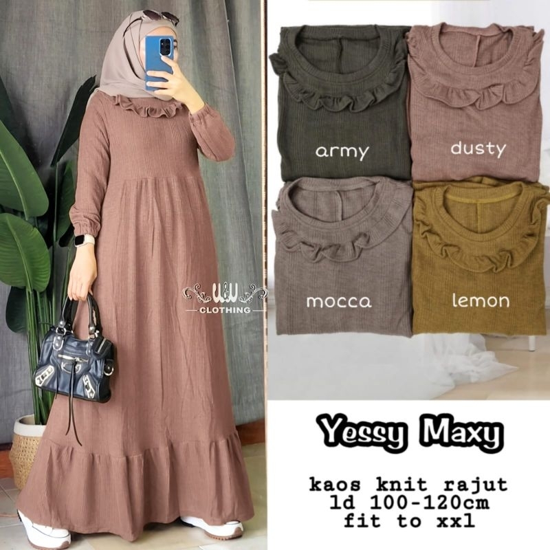 Gamis terbaru kekinian gamis kasual jumbo M L XL LD 100 Yessy maxy gamis kaos knit rajut adem super 