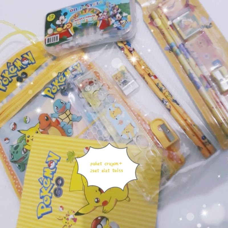 

paket Crayon 3in1 +2set alat tulis tas jinjing(pouch)