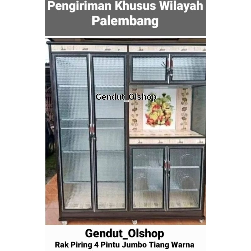 (Khusus Wilayah Kota Palembang) Lemari Rak Piring Jumbo 4 Pintu Tiang Warna (Pakai Roda) Lemari Piri