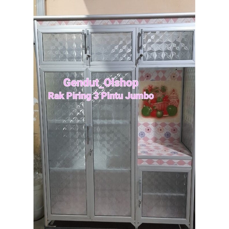 (Khusus Wilayah Kota Palembang) Rak Piring 3 Pintu Jumbo (Bahan Tebal,Kokoh dan Kuat) Tiang Silver L