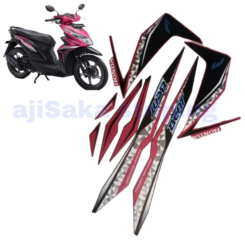 stiker motor honda beat fi esp iss 2017 pink hitam