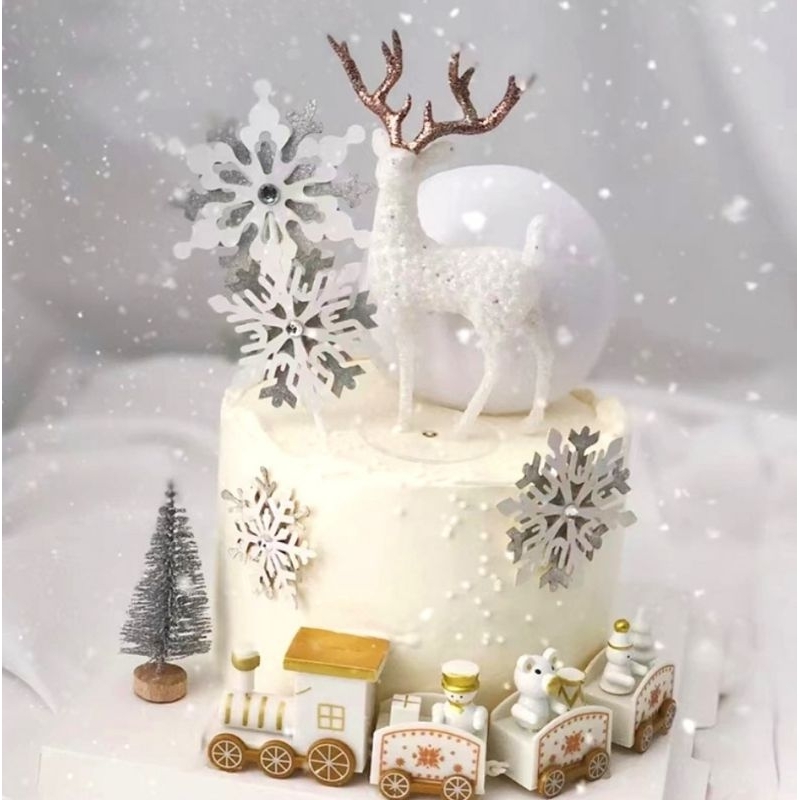 Hiasan Natal Crystal Deer Cake Decoration Plug-in Net Red Beautiful Dessert Table Dress Up Tempat Ku