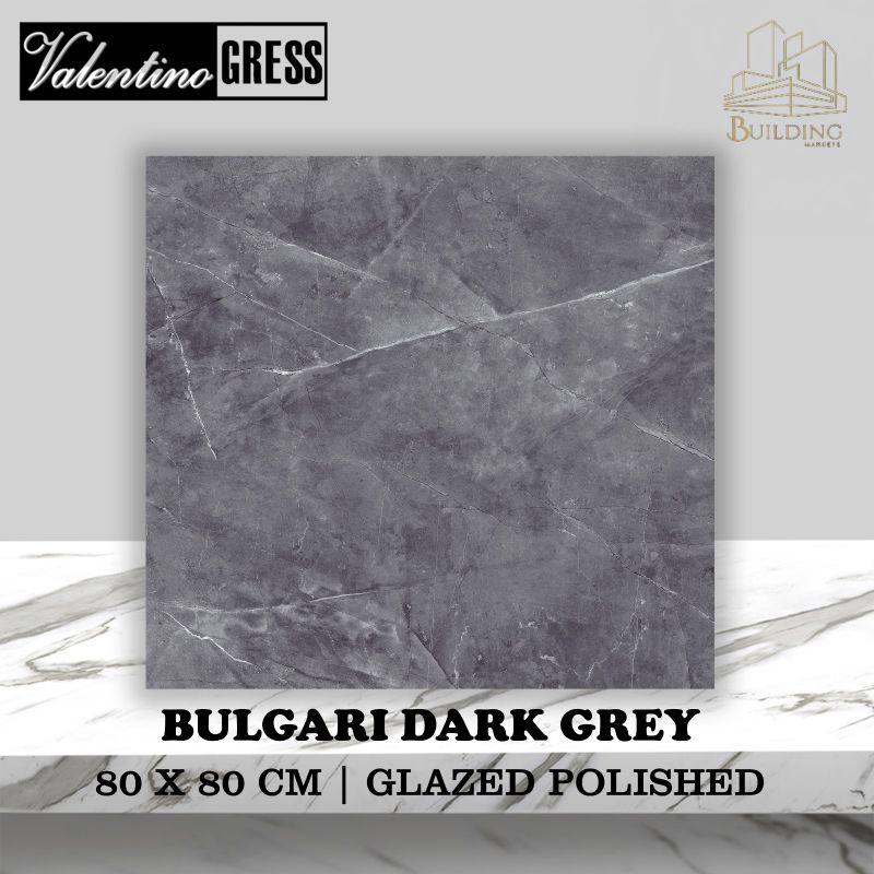 Granite Lantai 80x80 BULGARI DARK GREY/GLOSSY/VALENTINO GRESS