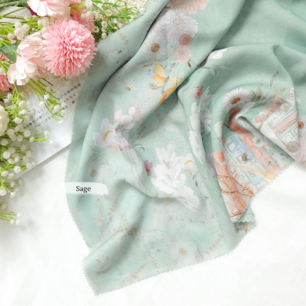 [Beli 3 GRATIS Hadiah] Hijabwanitacantik - Zinnia Scarf Polycotton Voal | Hijab Printing Segi Empat Scarf Motif | Jilbab Premium | Kerudung Segiempat