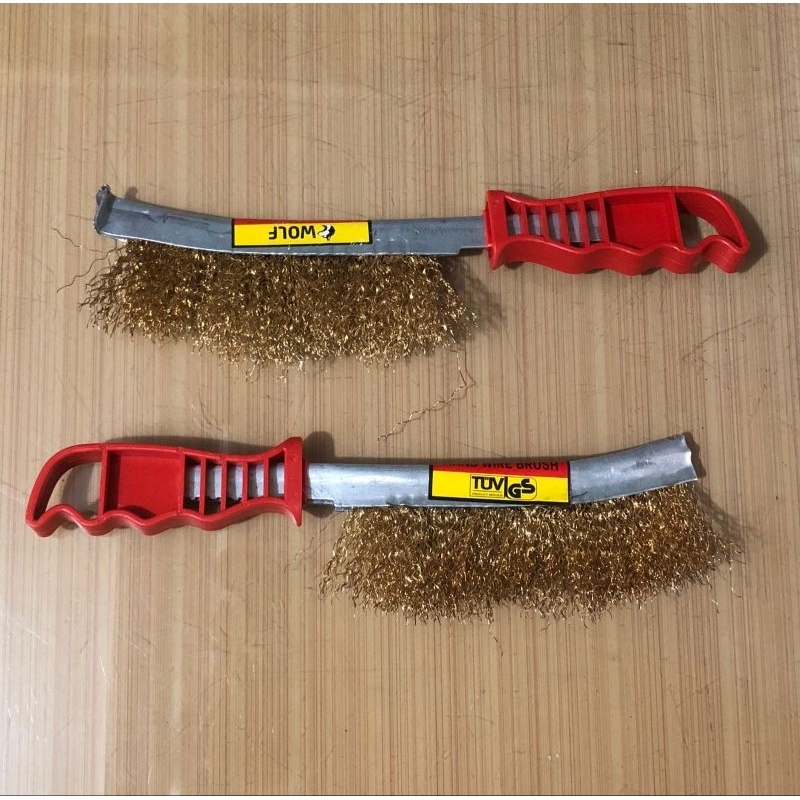 sikat kawat kuningan baja wolf gagang fiber/ sikat kawat baja kuningan keriting/ sikat baja pisau/ s