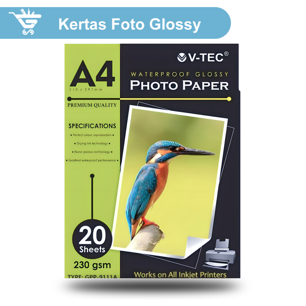 

V-Tec Glossy Photo Paper A4 230 gsm/ Kertas Foto/ Kertas Foto Glossy