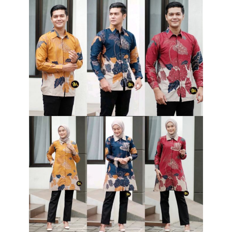 BATIK TUNIK COUPLE MODERN SET PAKAIAN COUPLE KEMEJA BATIK PRIA PREMIUM MOTIF BUNGA MAWAR