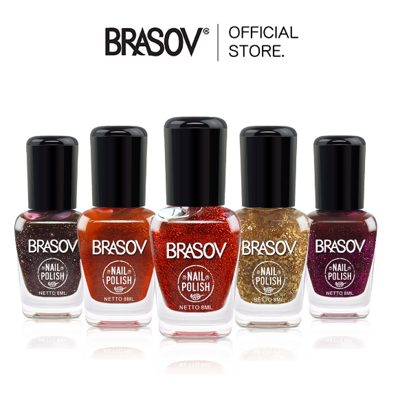 [ SATUAN ] BRASOV Kutek Cat Kuku Glitter 8 ML Kutek Glitter Nail Polish Glitter BPOM