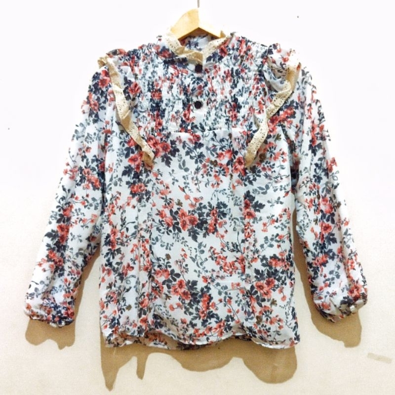 Atasan Blouse Wanita Ceruty Smoke motif bunga by Shalom Fashion