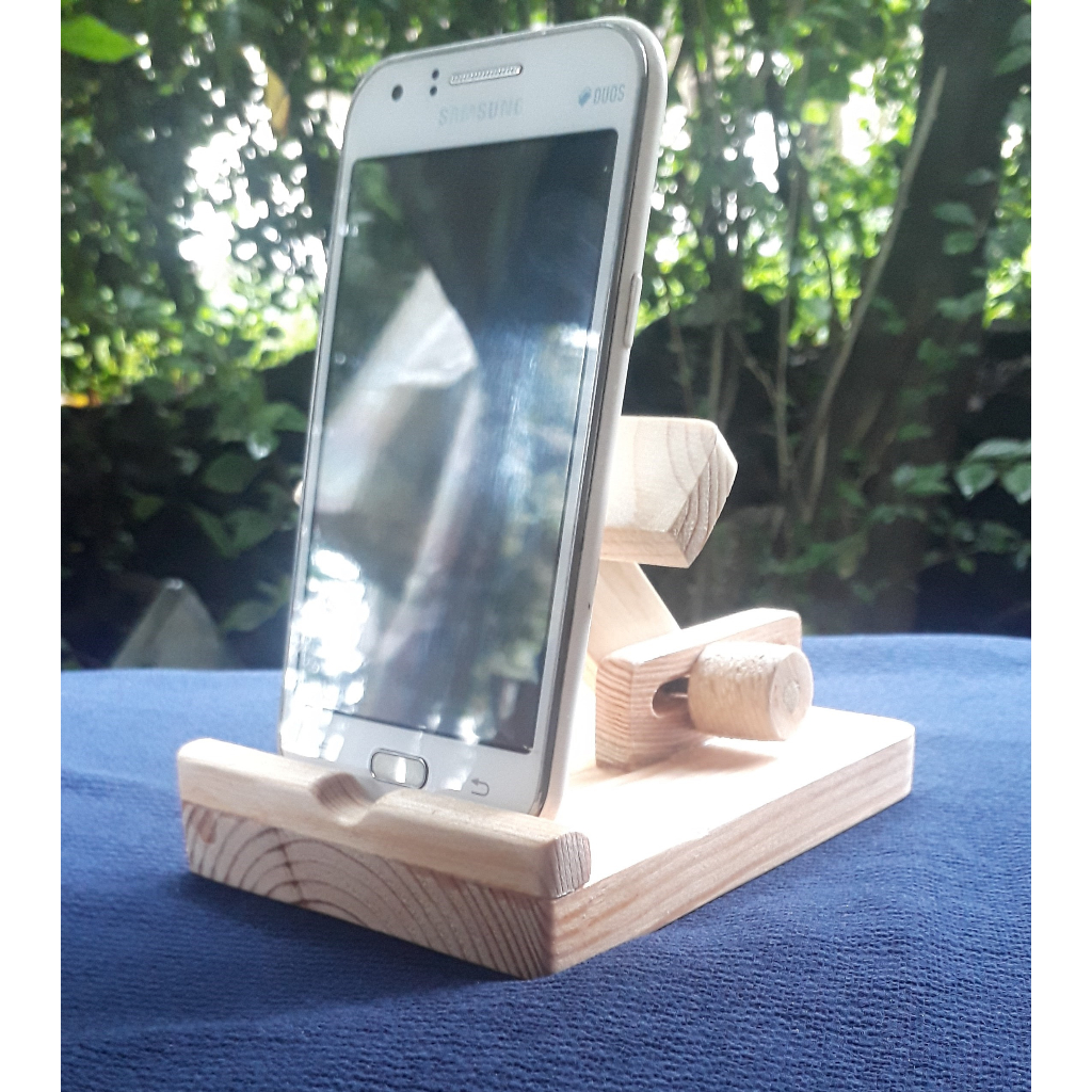 Dudukan Handphone Stand Phone Holder HP Standing Kayu Jati Aesthetic di Meja Terbaik Murah Portable