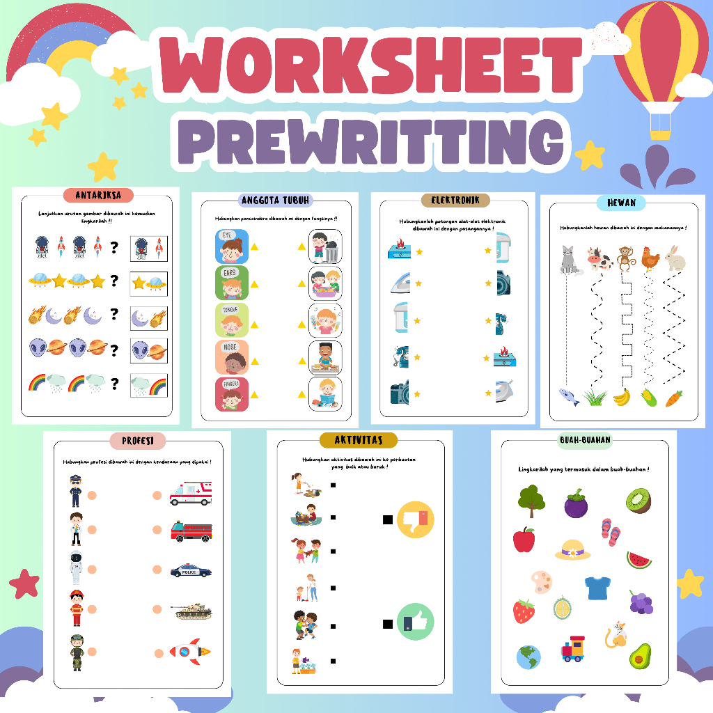 WORKSHEET PRINTABLE WIPE AND CLEAN PREWRITTING SERI 18 TEMA ANAK 2 TAHUN