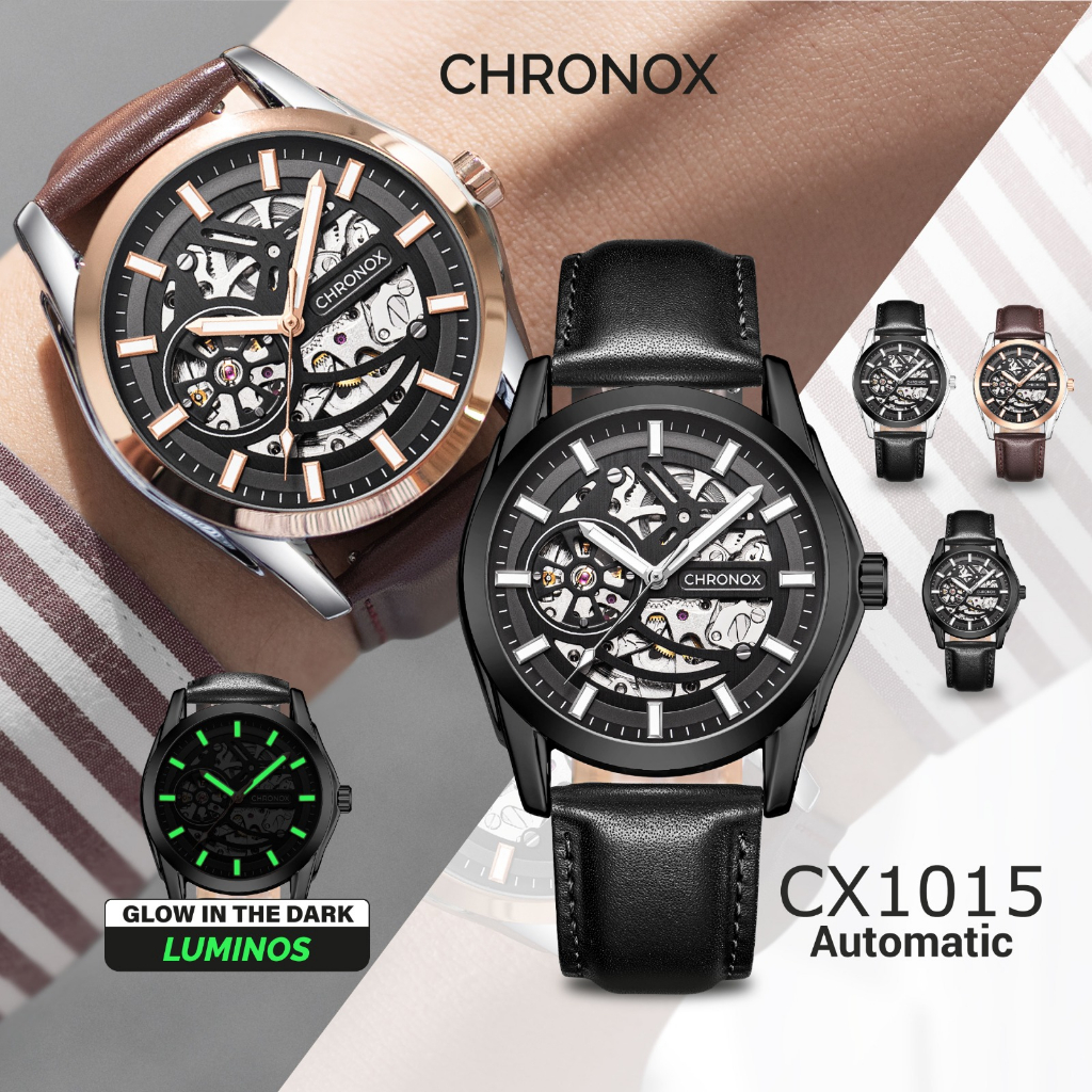 Jam Tangan Pria Automatic Anti Air Kulit Original Chronox CX1015 Timecraft