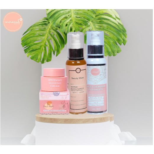 Paket Meronah Glowing ( Cream + Sabun[collagen/acne] + Beauty Water / Toner ) Original 100%
