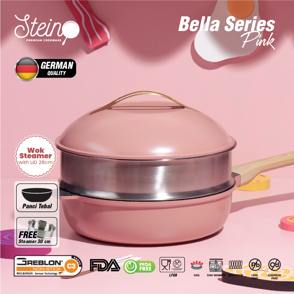 Steincookware Bella Series | Panci Kukus Granite Coating Greblon German | Anti Lengket