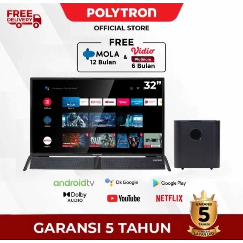 POLYTRON PLD 32BAG9858 Cinemax Soundbar LED TV 32 inch Smart Android Digital HD TV