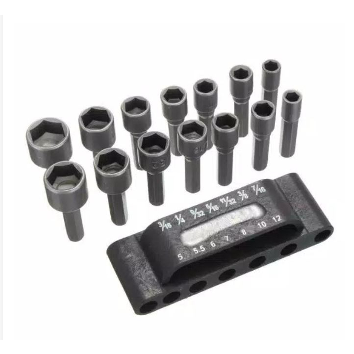 PROMOMATA SOK SOCKET BOR ROOFING HEX POWER NUT SET KUNCI MOBIL 14 PC 5 - 19MM Kunci Sok Mata Bor Hex