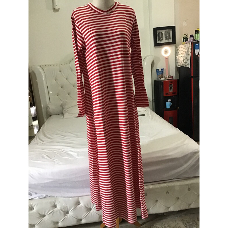 gamis panjang salur merah putih